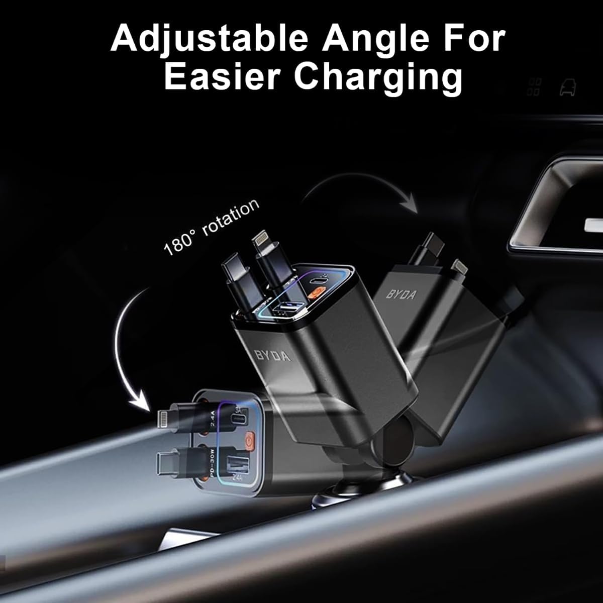 4 in 1 Retractable Car Charger,69W Fast Charging USB C for iPhone 16/15/14/13/12,iPad,Android,Galaxy,Pixel,Cigarette Lighter Adapter (Light-ning+USB-C)