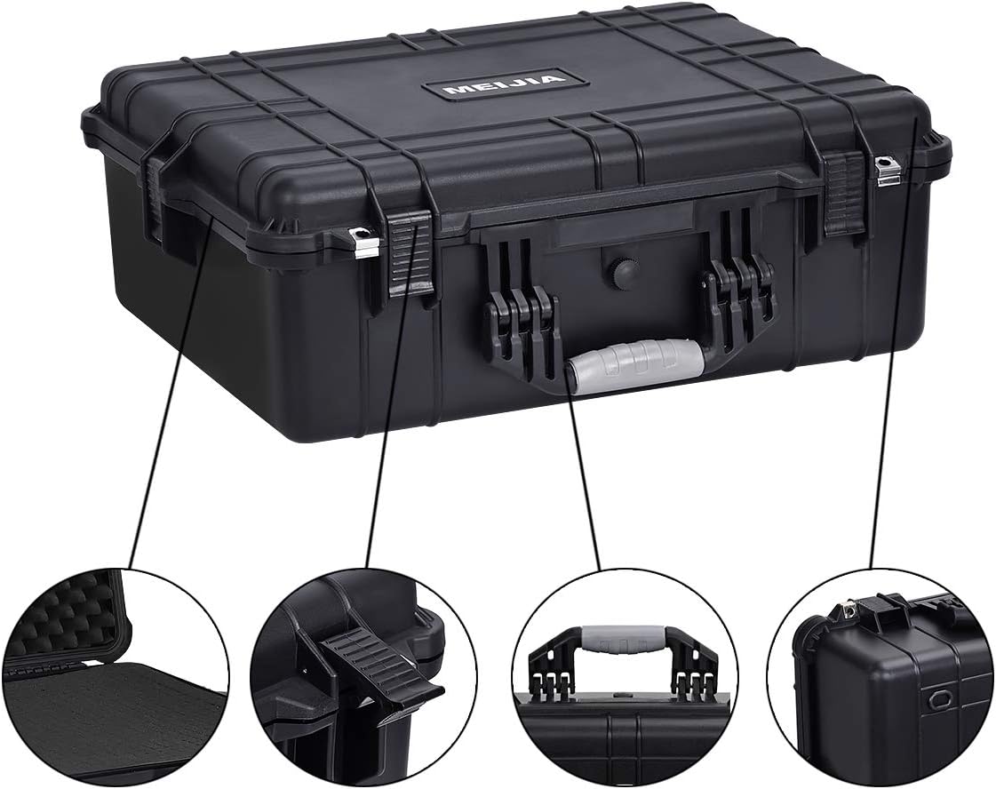 MEIJIA Portable Waterproof Protective Hard Case,Camera Case with Customizable Fit Foam Inserted, Elegant Black (9.17"x 7.56"x4.33")
