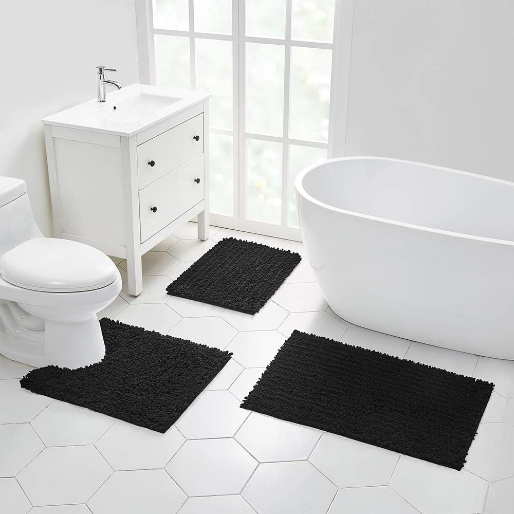 Walensee Bathroom Rug Non Slip Bath Mat (24x17 Inch Blush) Water Absorbent Super Soft Shaggy Chenille Machine Washable Dry Extra Thick Perfect Absorbant Best Small Plush Carpet for Shower Floor