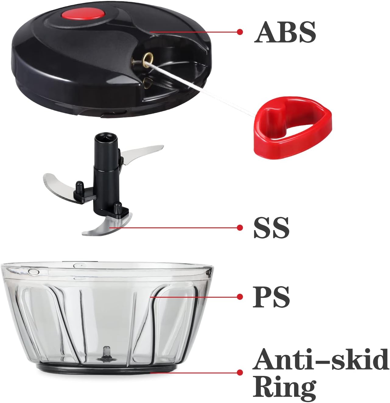 Cambom Manual Food Chopper Vegetable Cutter, Hand String Vegetable Chopper Onions Cutter for Vegetable Fruits Nuts BPA Free Food Safe Material, 550ml Gray