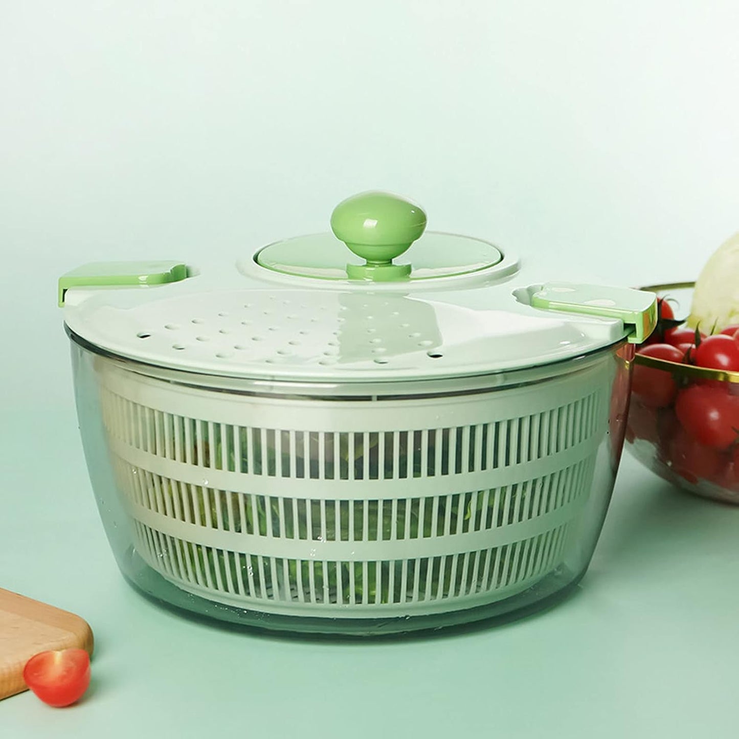 Large Salad Spinner, Fruits and Vegetables Dryer Vegetable Spinner Dryer Spinning Colander Rotary Veggie Washer with Drain, Bowl and Colander