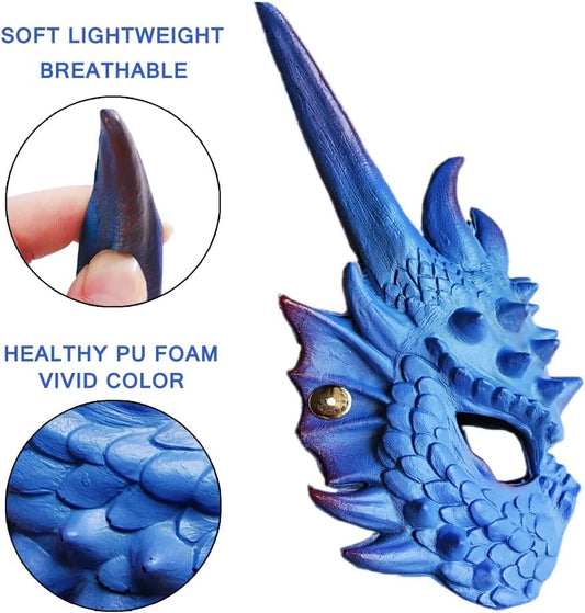 Dragon Mask Unisex-adult Cosplay Mask Masquerade Foam Half Face Mask for Halloween Party Cosplay Costume (Blue) - PuriLite