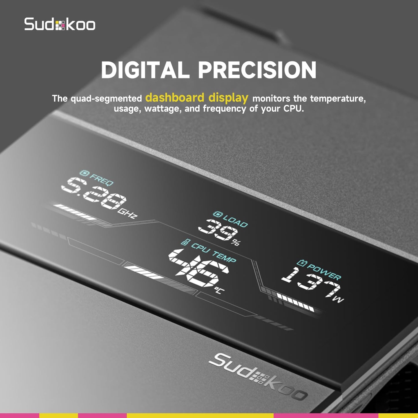 Sudokoo SK700V White AM5 CPU Cooler : 7 Heatpipes CPU Air Cooler with Digital Display for AM5 Exclusive - Single Tower PC Cooling with 120mm FDB PWM Quiet Fan & L-Rail Lock Mount