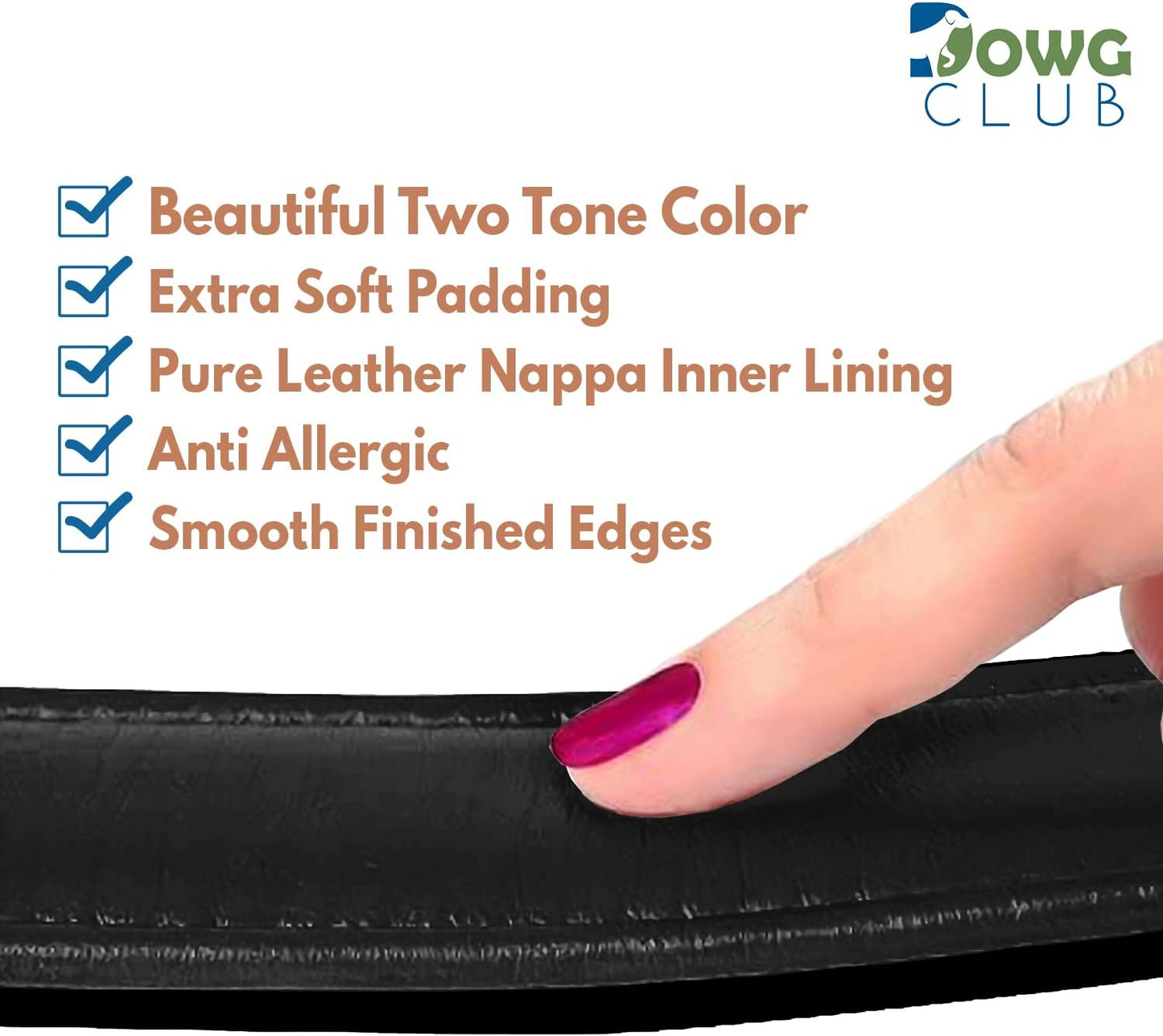DowgClub | Genuine Leather Dog Collar | Full Grain, Heavy Duty | Comfortable, Strong | Best for Pups, Small, Medium & Large Breeds | Pink, Brown, Black, Tan