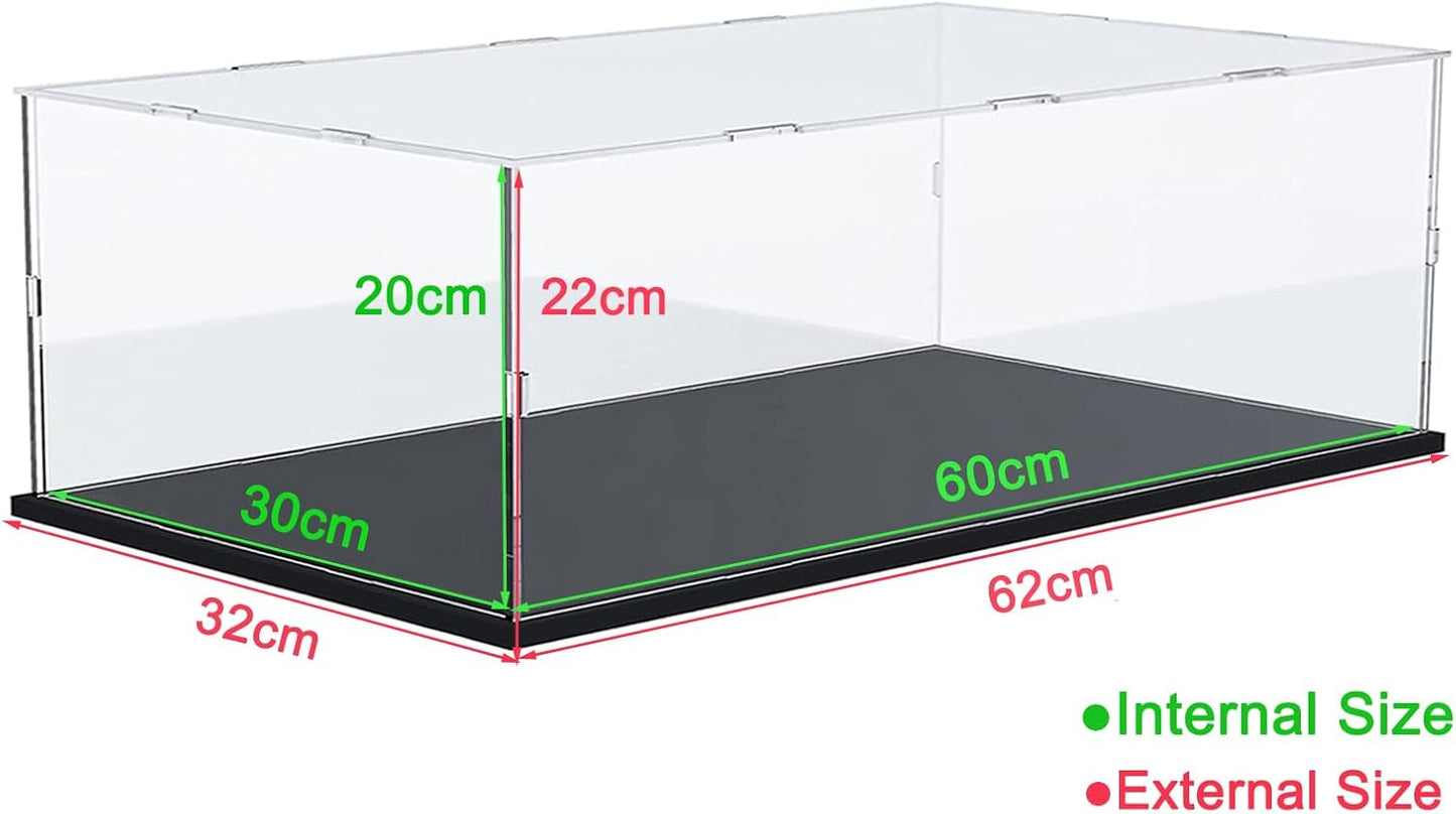 Thickened Clear Acrylic Display Case for Lego 10330 43268 76450 42170 10295 10353 Collectibles, Transparent Box Dustproof Protection with Wood-Plastic Base & String Light, Black Inside 40x20x20cm