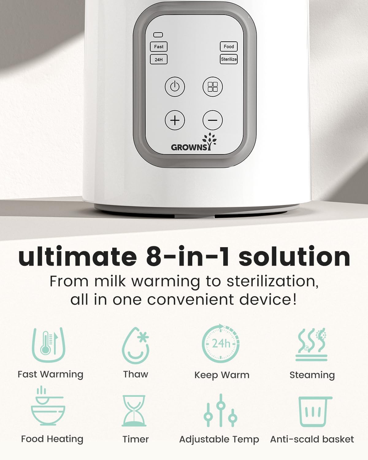 Bottle Warmer, GROWNSY 8-in-1 Fast Baby bottle Warmer with Timer LCD Display Accurate Temperature Control for Breastmilk or Formula