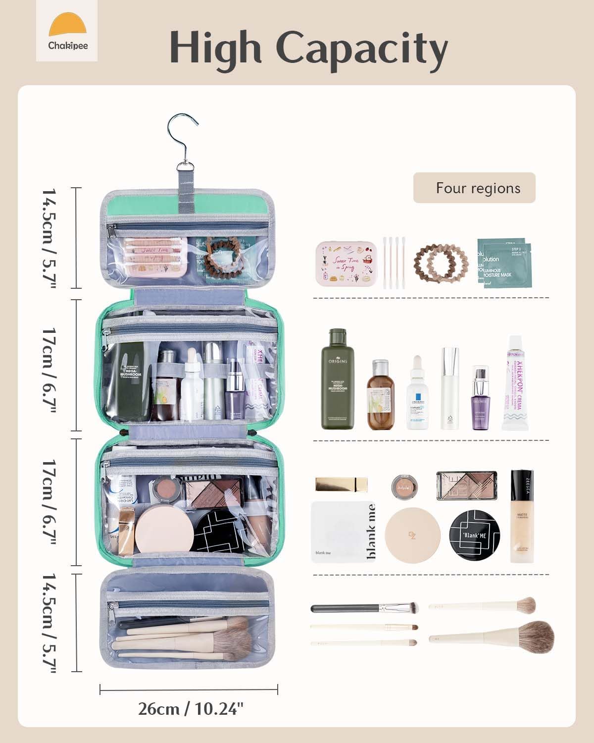 Chakipee Travel Hanging Toiletry Bag for Women - Waterproof Toiletries Bag Cosmetic Organizer Lightweight Bathroom with Clear Window for Essentials, Makeup, Shampoo Pink Medium
