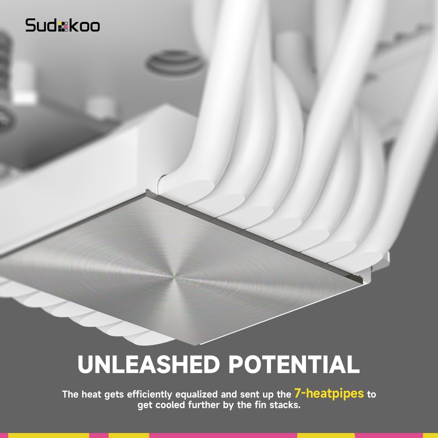 Sudokoo SK700 White AM5 CPU Cooler : 7 Heatpipes CPU Air Cooler for AM5 Exclusive - Single Tower PC Cooling with 120mm FDB PWM Quiet Fan & L-Rail Lock Mount