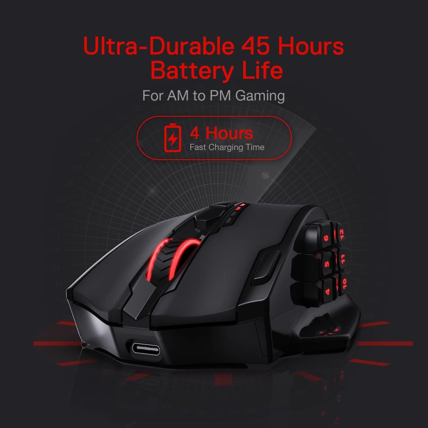 Redragon M913 Impact Elite Wireless Gaming Mouse, 16,000 DPI Wired/Wireless RGB Mouse with 16 Programmable Buttons, 45 Hr Battery and Pro Optical Sensor, 12 Side Buttons MMO Mouse