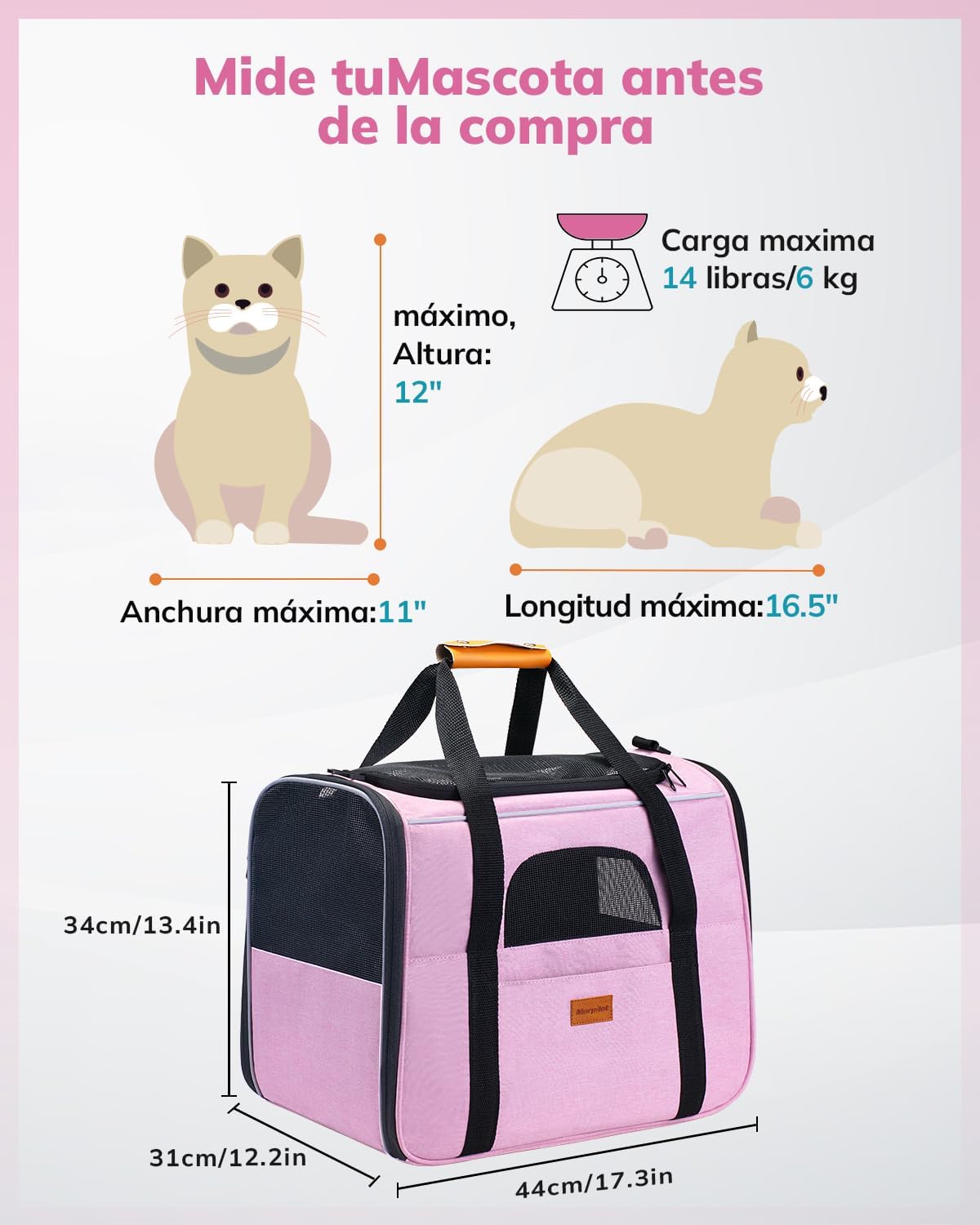 Morpilot Cat Carrier Soft - Portable Pet Carrier for Small or Medium Cats, Dogs and Puppy up to 14lbs, Airline Approved Dog Carrier with Safety Buckle - (Dark Gray)