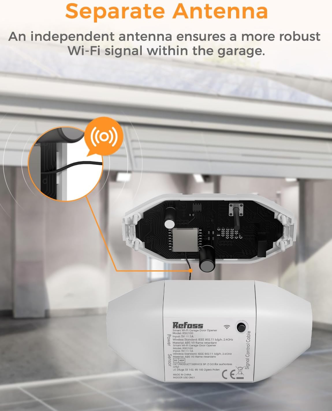 Refoss Smart Wi-Fi Garage Door Opener, APP Control, Compatible with Alexa, Google Assistant, ๐ก๐ผ ๐๐๐ฏ Needed