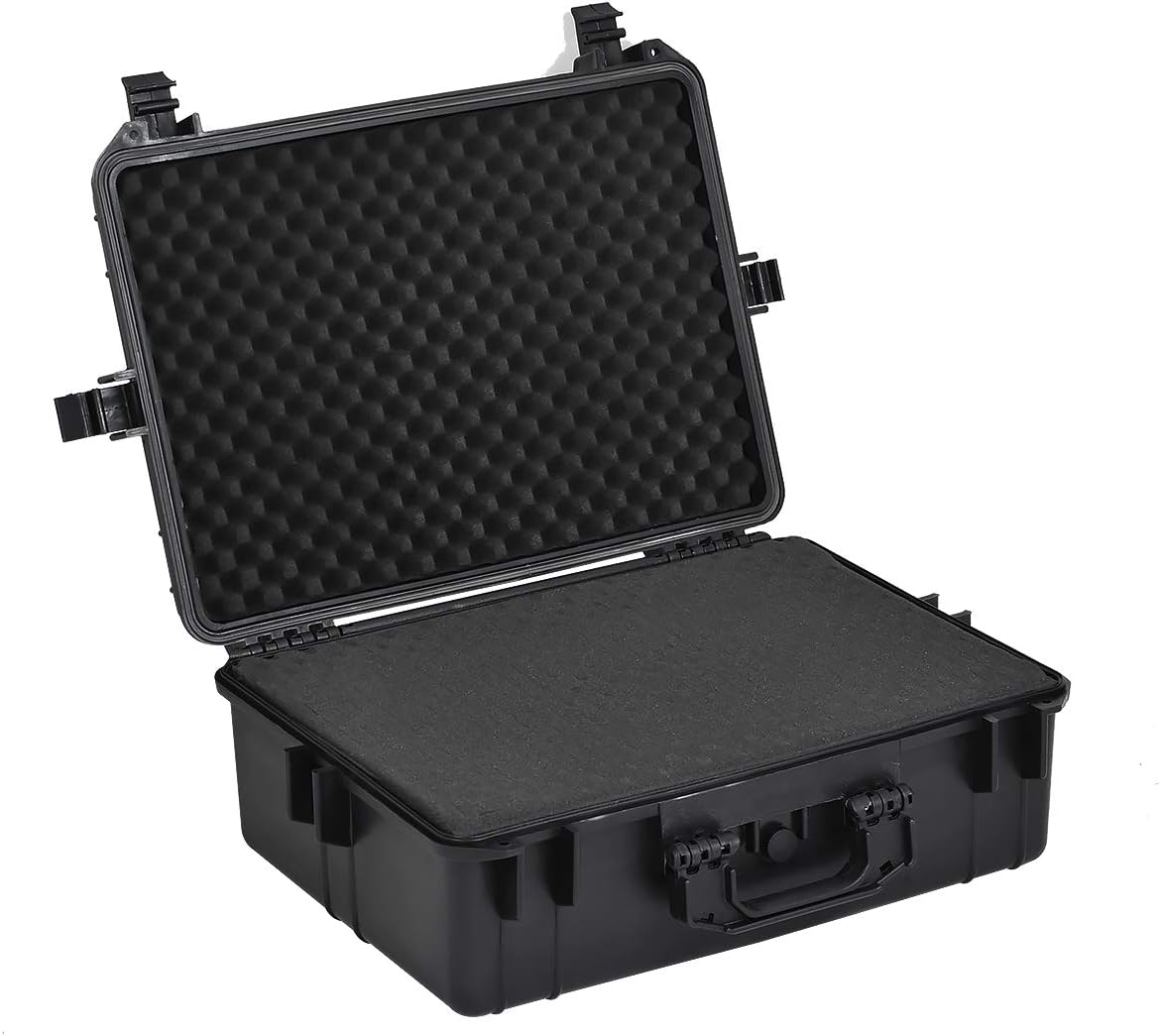 MEIJIA Portable Waterproof Protective Hard Case,Camera Case with Customizable Fit Foam Inserted, Elegant Black (9.17"x 7.56"x4.33")