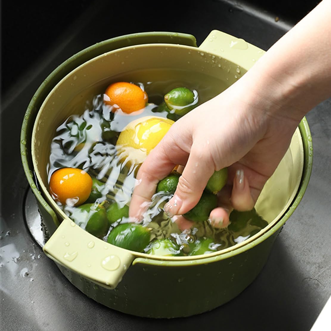 Kitchen Washbas Food Strainer Drain Basket Rotating Drainer Double-Layer Basin Vegetable Fruit Washing Strainer