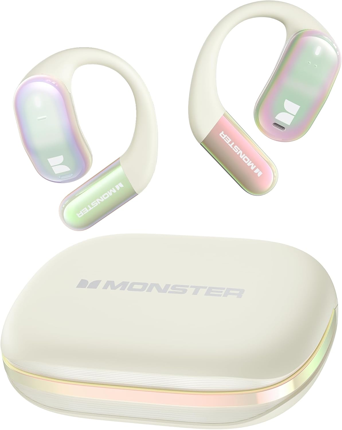 Monster Open Ear AC326 Headphones, Bluetooth 6.0 Wireless Earbuds with Dual-Mic Clear Calls, Air Conduction Headphones with Ear Hooks, Spatial Audio, Snug Fit, 35H Playtime, IPX5 for Sports, White