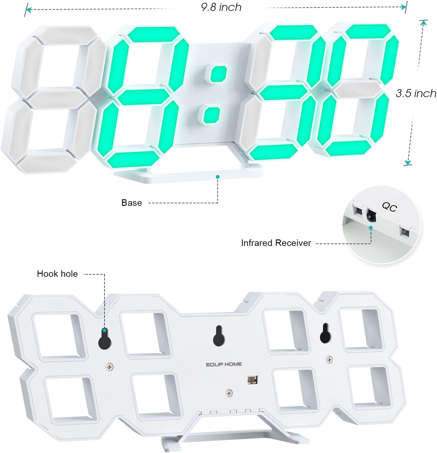 EDUP HOME 3D LED Wall Clock Desk Alarm Clock 7 Colors 9.7" with Remote Control, Digital Alarm Clock Adjustable Brightness Timer 12/24 Hr Time/Date/Temperature for Kid Bedroom/Kitchen/Office
