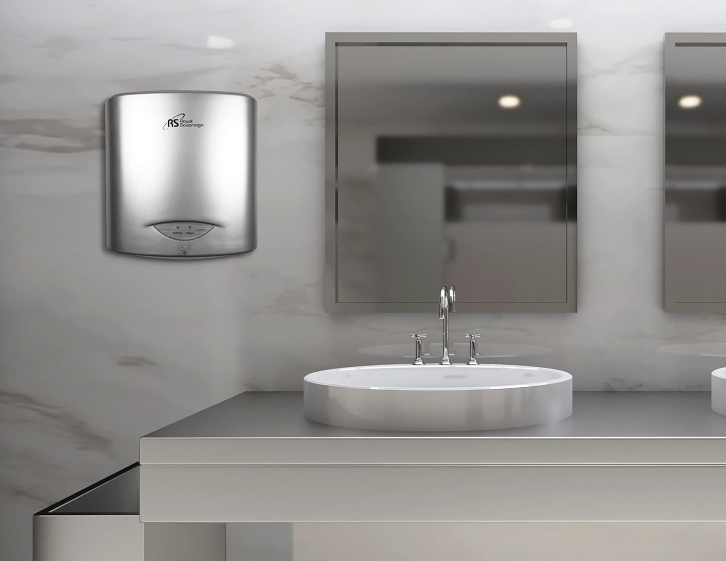 Royal Sovereign Touchless Automatic Hand Dryer, High Efficiency, Dual Plug-in Ready or Hard-Wired Installation Option, Tamper Resistant. (RTHD-421S) - PuriLite