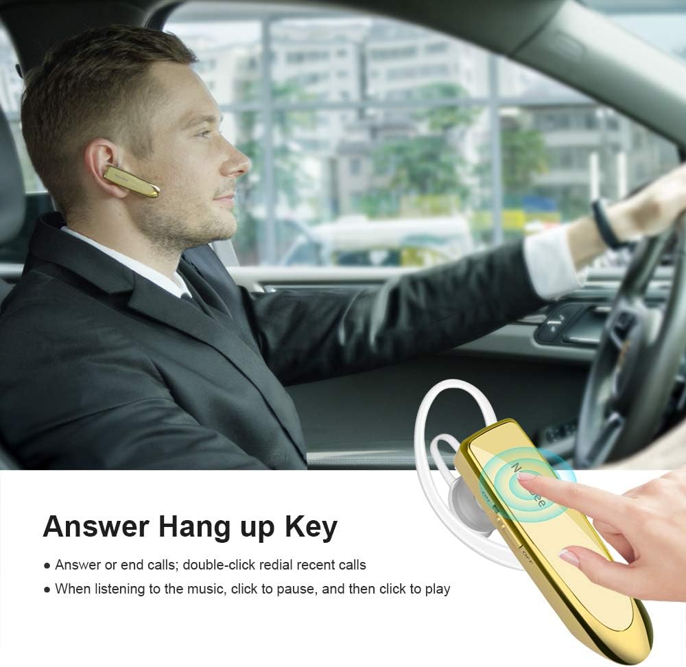 Bluetooth Headset New Bee 24Hrs V5.0 Bluetooth Earpiece Wireless Handsfree Driving Headset with Noise Canceling Mic Headset Case for iPhone Samsung Android Mobile Cell Phone Tablets Office