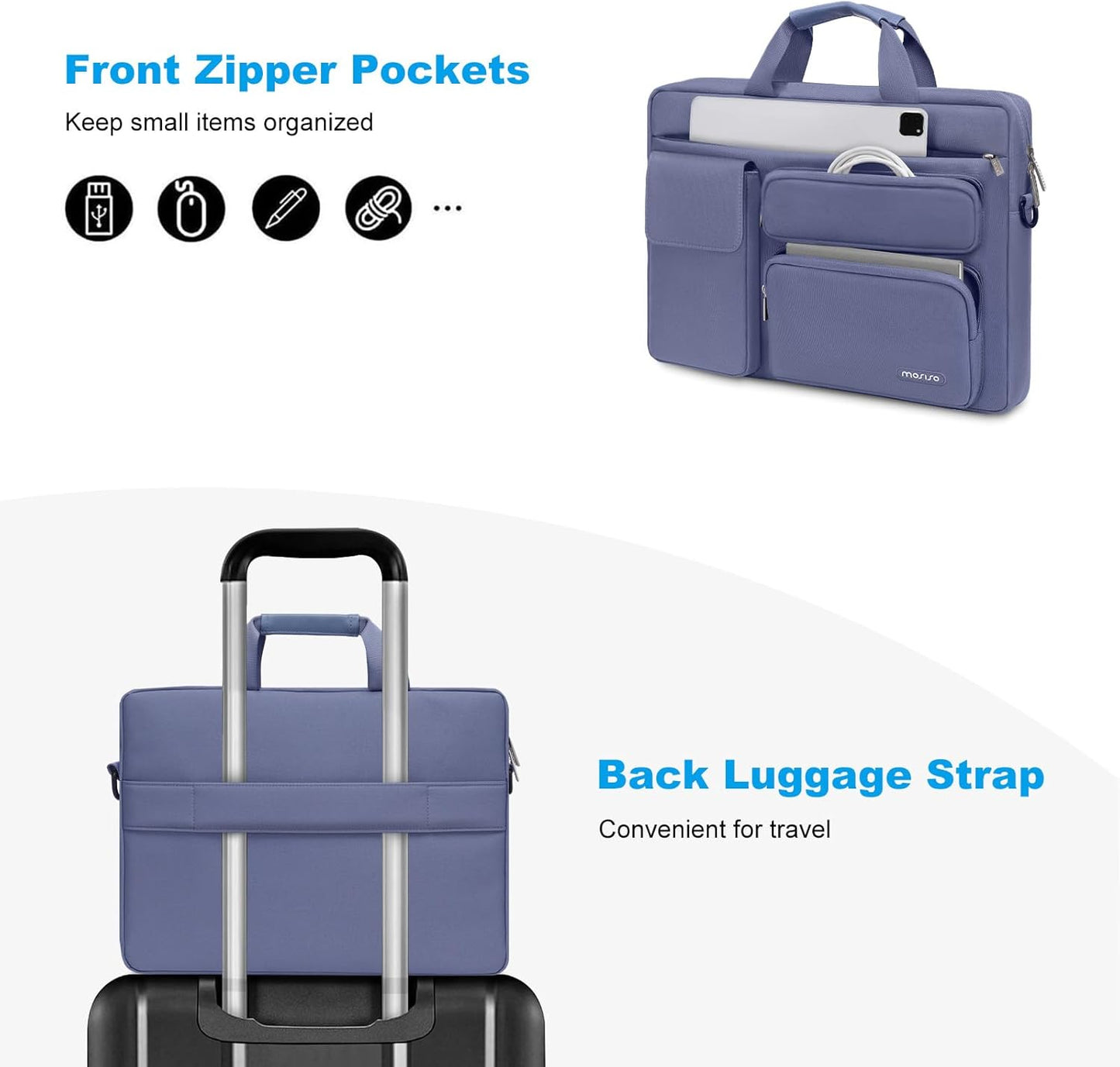 MOSISO Laptop Bag 16 inch, 15-15.6 inch Computer Shoulder Bag Compatible with MacBook Air 15 M4 M3 M2/Pro 16 M4 M3 M2 M1, Notebook &2 Raised&1 Flapover&1 Horizontal Pocket&Handle&Belt, Navy Blue