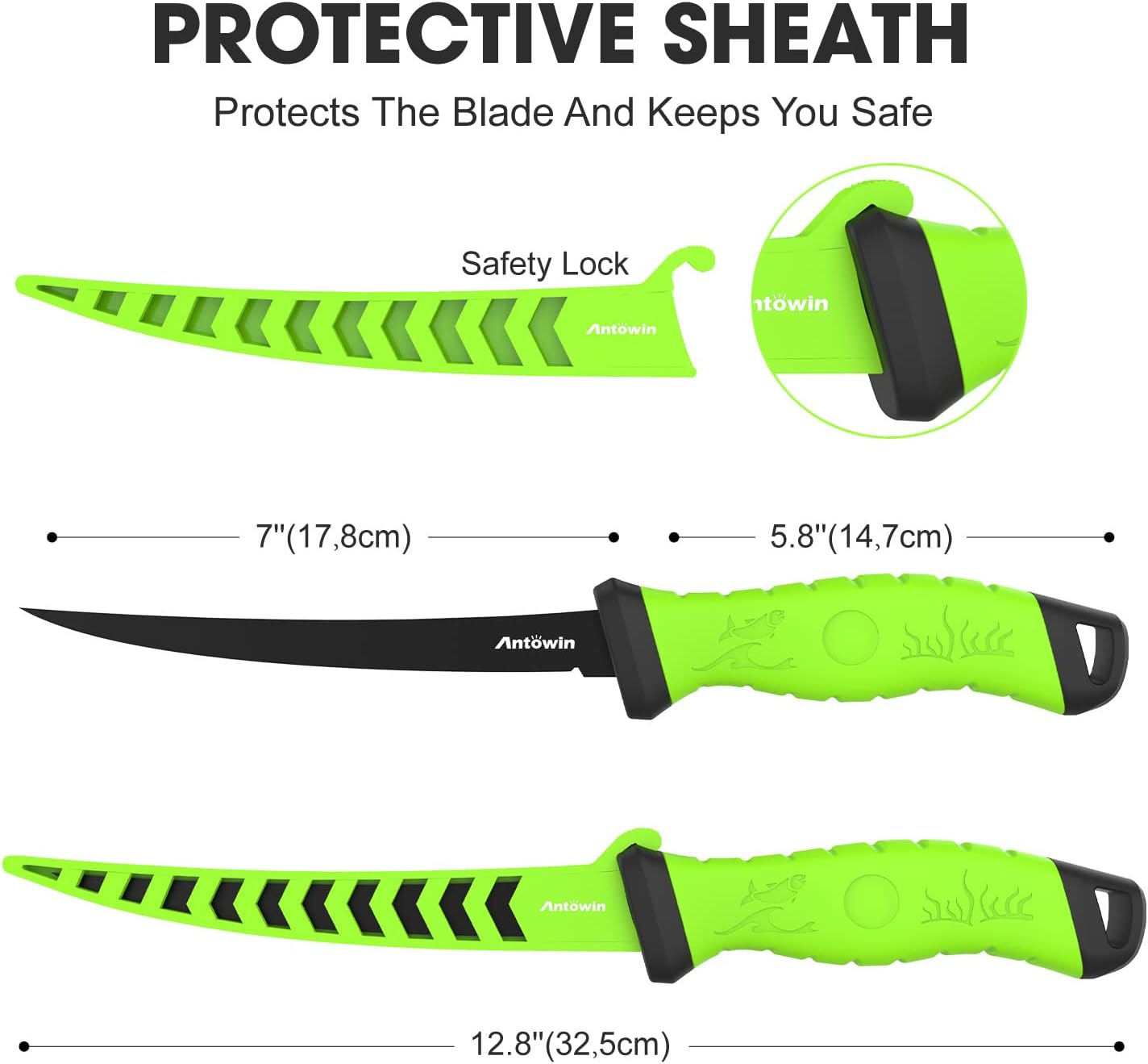 8 Inch Fishing Fillet Knife, Professional Level Knives for Filleting Fish and Boning Meat, Sharp Stainless-Steel Non-Stick Coating Blade, Non-Slip Handles, with 1 Two Stage Knife Sharpener