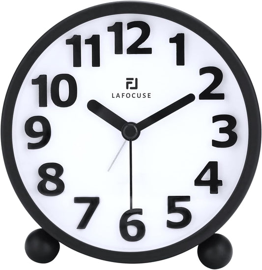 Lafocuse 4 Inch Silent Alarm Clock, Analog Alarm Clocks Non Ticking for Bedrooms Bedside Desk Table with Night Light and Snooze Function