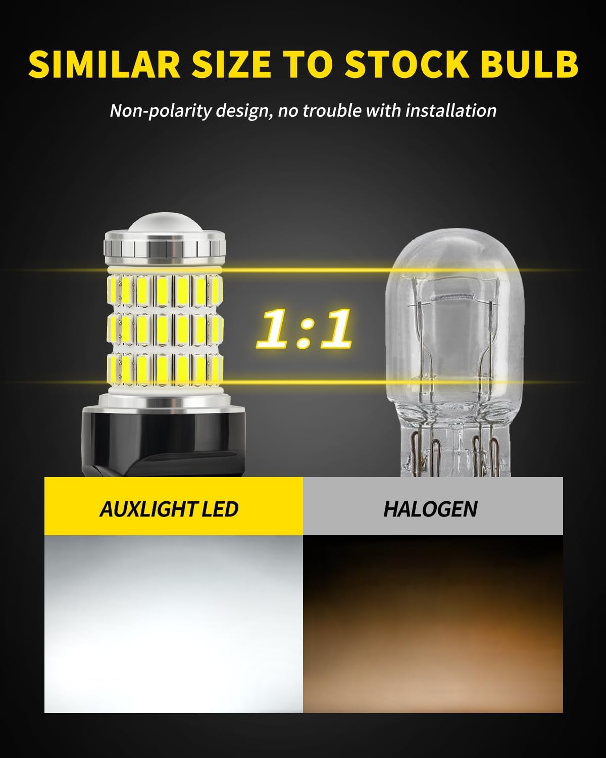 AUXLIGHT 3157 3156 4157 3057 3357 LED Bulbs, Ultra Bright 60-SMD LED Replacement for Turn Signal Blinker Lights, Brake/Tail Lights, Parking/Running Lights, Amber Yellow (Pack of 2)