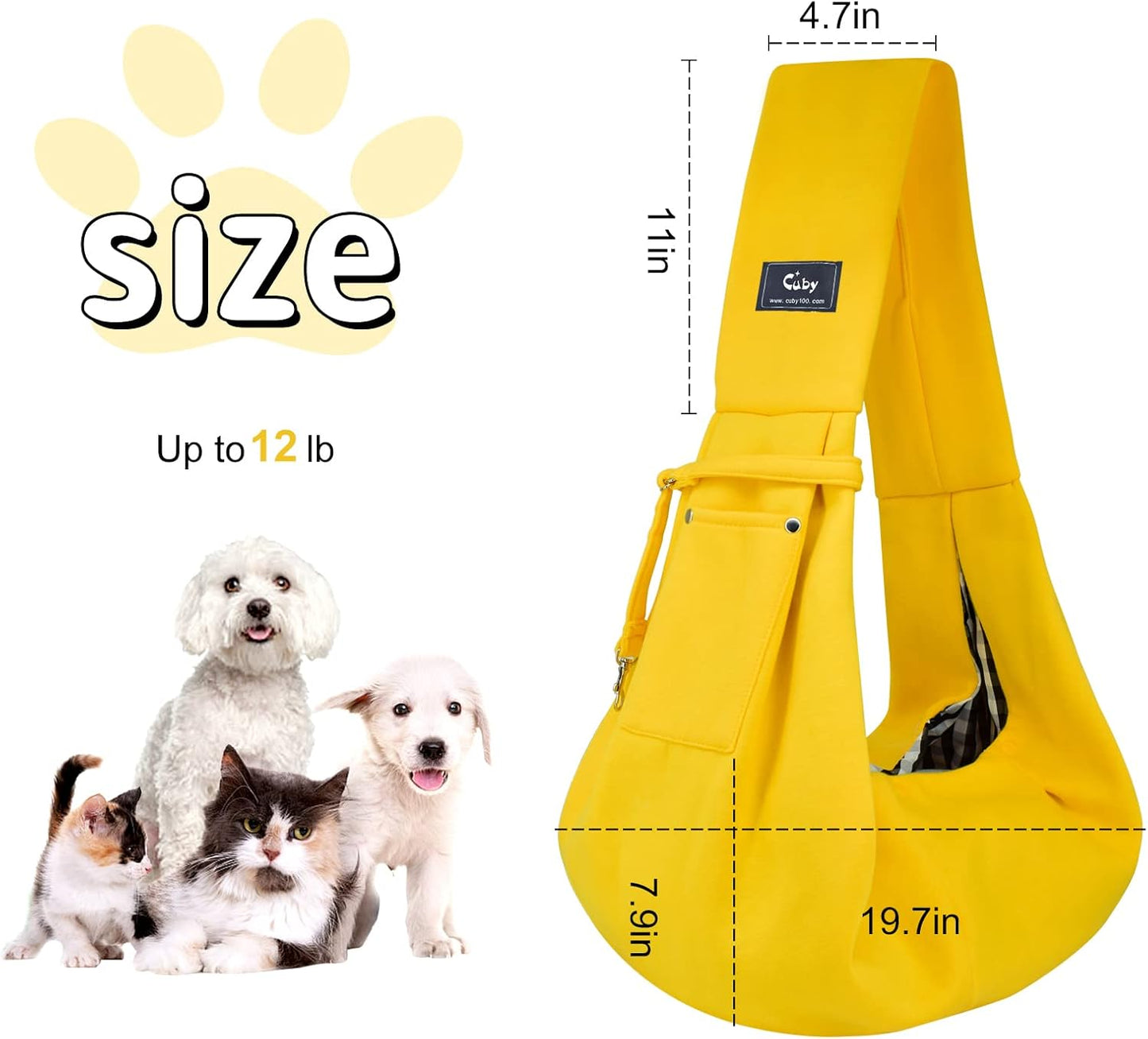 Cuby Adjustable Dog Cat Sling Padded Hard Bottom Pet Carrier Sling Soft Carrying Puppy Bag for Small Dogs Cats Outdoor Travel (Grayish-White)