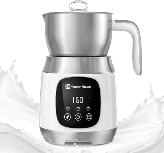 Maestri House Milk Frother, Variable Temp and Froth Thickness Milk Frother and Steamer, 21OZ/600ML Smart Touch Control Milk Warmer, Dishwasher Safe, Memory Function for Latte Cappuccino (White)