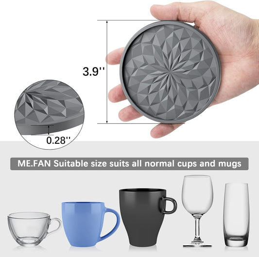 ME.FAN Silicone Coasters 6-Pack with Holder, Non-Slip, Heat-Resistant Drink Cup Mats for Hot & Cold Beverages, Thickened Deep Tray, Navy Blue - PuriLite