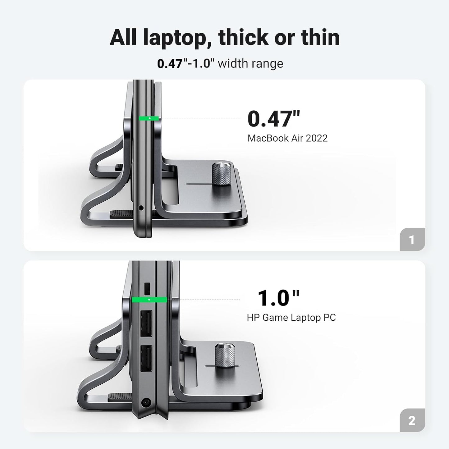 UGREEN Vertical Laptop Stand Holder Mount for Desk, Riser Adjustable Aluminum Compatible with MacBook Pro Air, Ideapad, Surface Book, Chromebook Up to 15.6inch, Grey