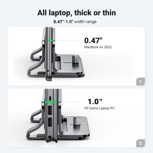 UGREEN Vertical Laptop Stand Holder Mount for Desk, Riser Adjustable Aluminum Compatible with MacBook Pro Air, Ideapad, Surface Book, Chromebook Up to 15.6inch, Grey - PuriLite