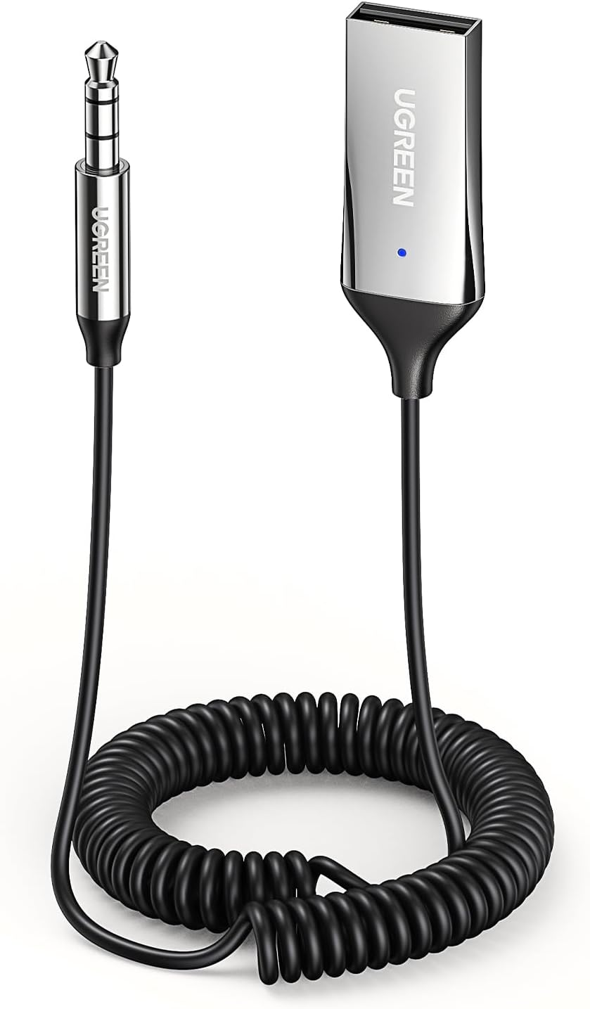 UGREEN Aux to Bluetooth 5.3 Adapter 3.5mm Bluetooth Receiver for Car USB 2.0 to 3.5mm Jack Kit with Built in Microphone Aux Input for Hands Free Calls Compatible with Car Speaker and Home Audio