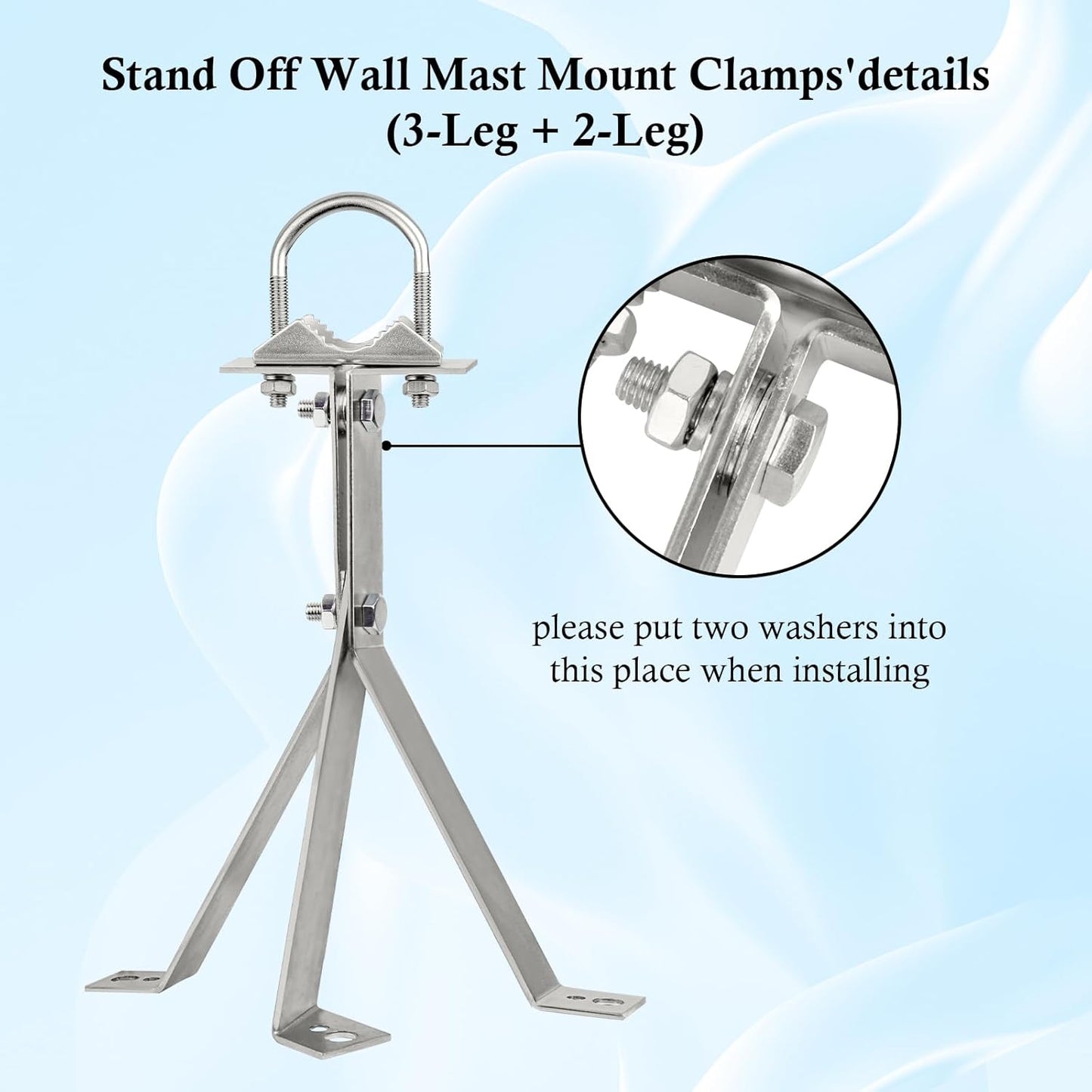 XRDS-RF 16 Inch Heavy-Duty Wall Mount Stand Off Mast for TV Antenna - Windproof Mounting Bracket (2-Leg + 2-Leg)