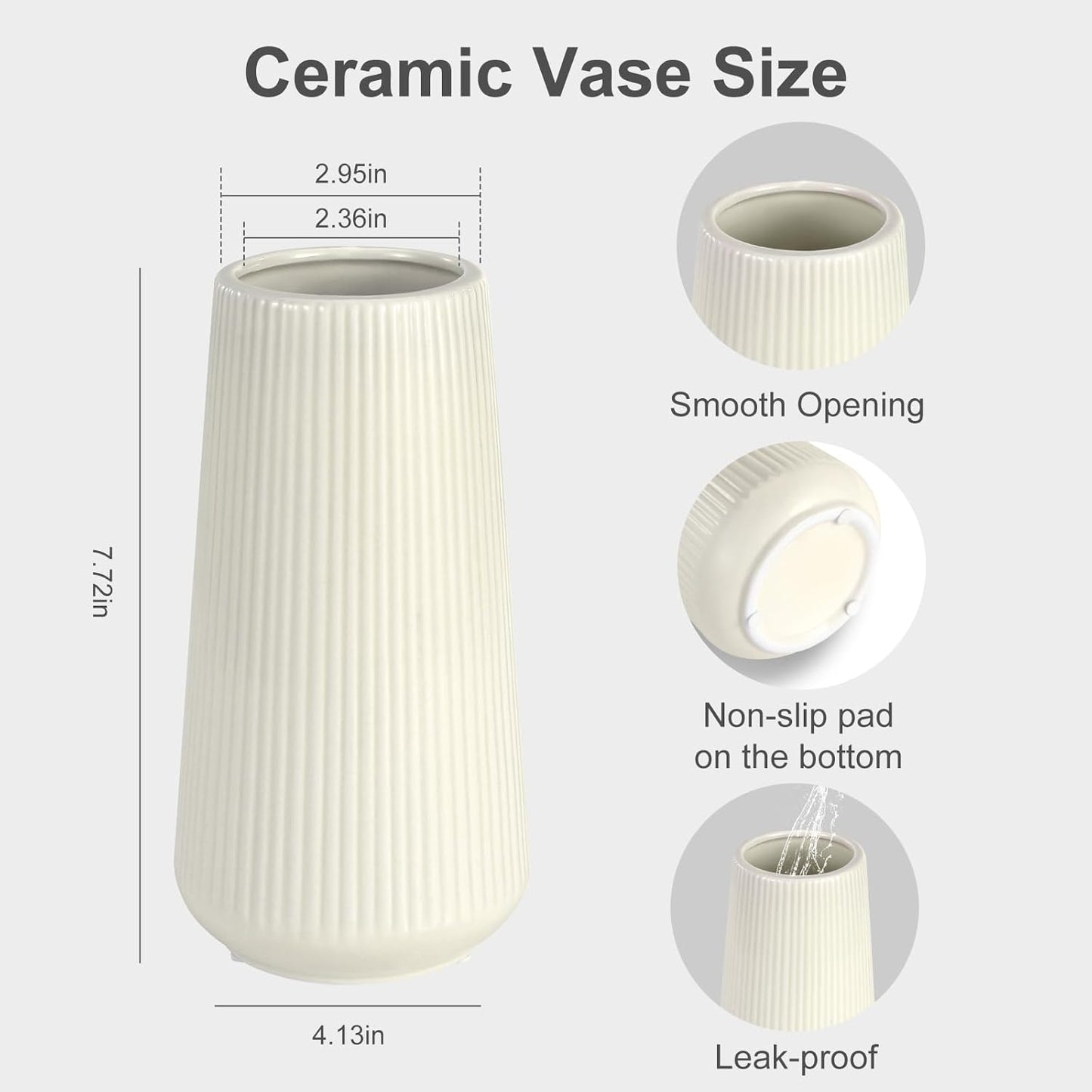 White Ceramic Vase, GUKJOB Small Cute Flower Vase for Pampas Grass, Home, Living Room, Dining Table, Farmhouse, Office Decor, Bedroom, Table, and Kitchen Shelf (White)