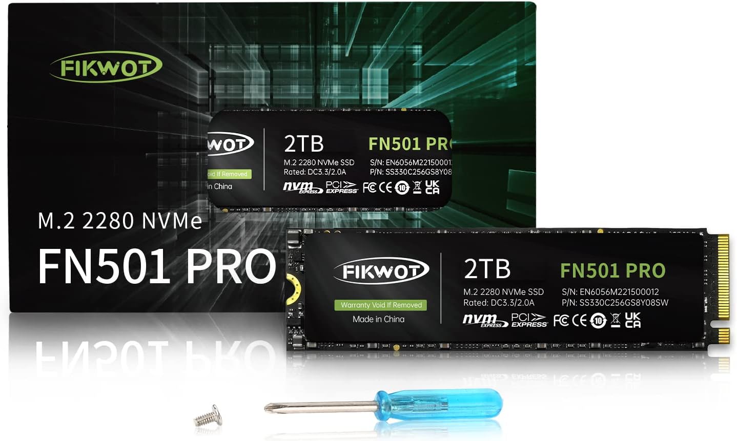 Fikwot FN970 2TB M.2 2280 PCIe Gen4 x4 NVMe 1.4 Internal Solid State Drive with Heatsink - Speeds up to 7,400MB/s, Configure DRAM Cache, Compatible PS5 Internal SSD