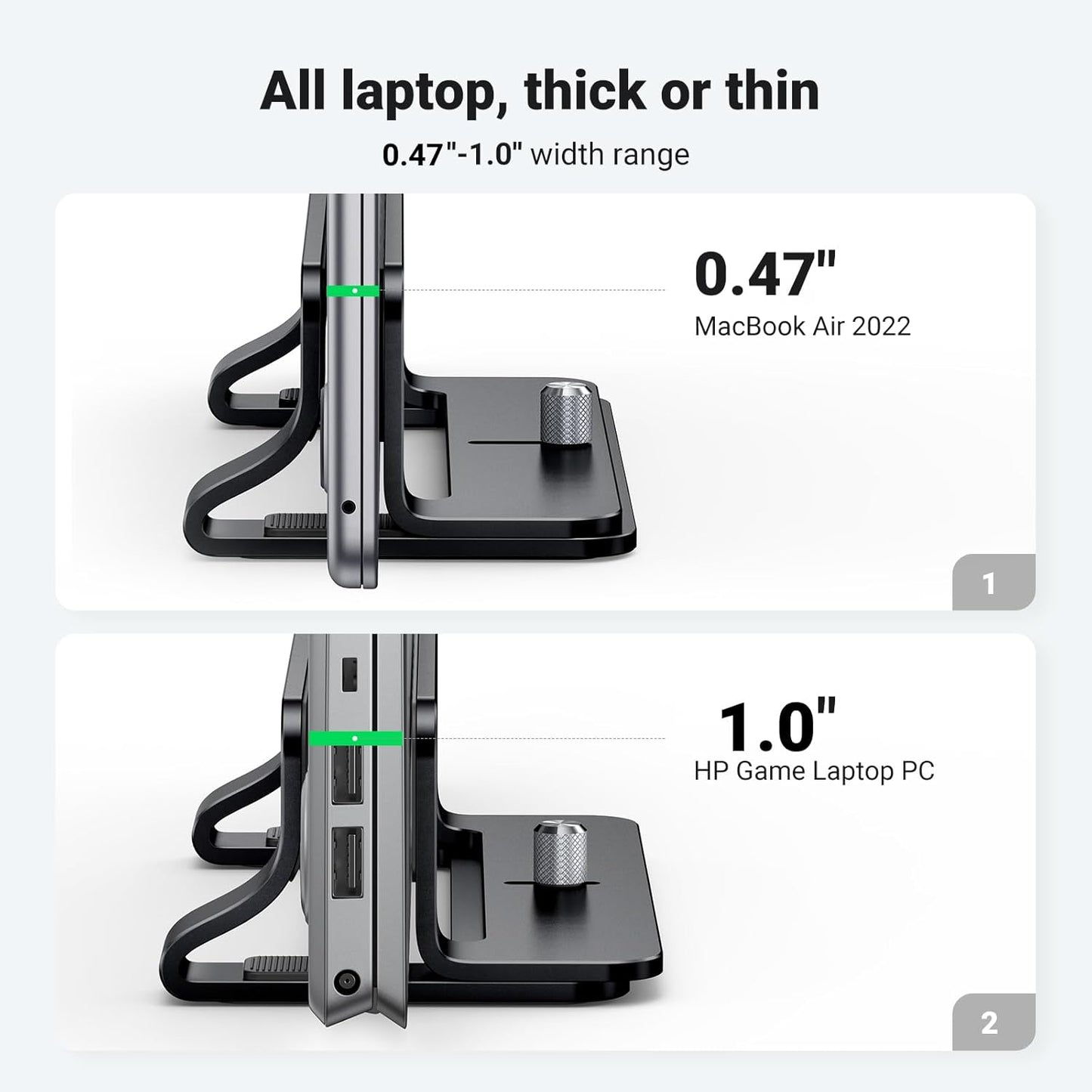 UGREEN Vertical Laptop Stand Holder Mount for Desk, Riser Adjustable Aluminum Compatible with MacBook Pro Air, Ideapad, Surface Book, Chromebook Up to 15.6inch, Grey