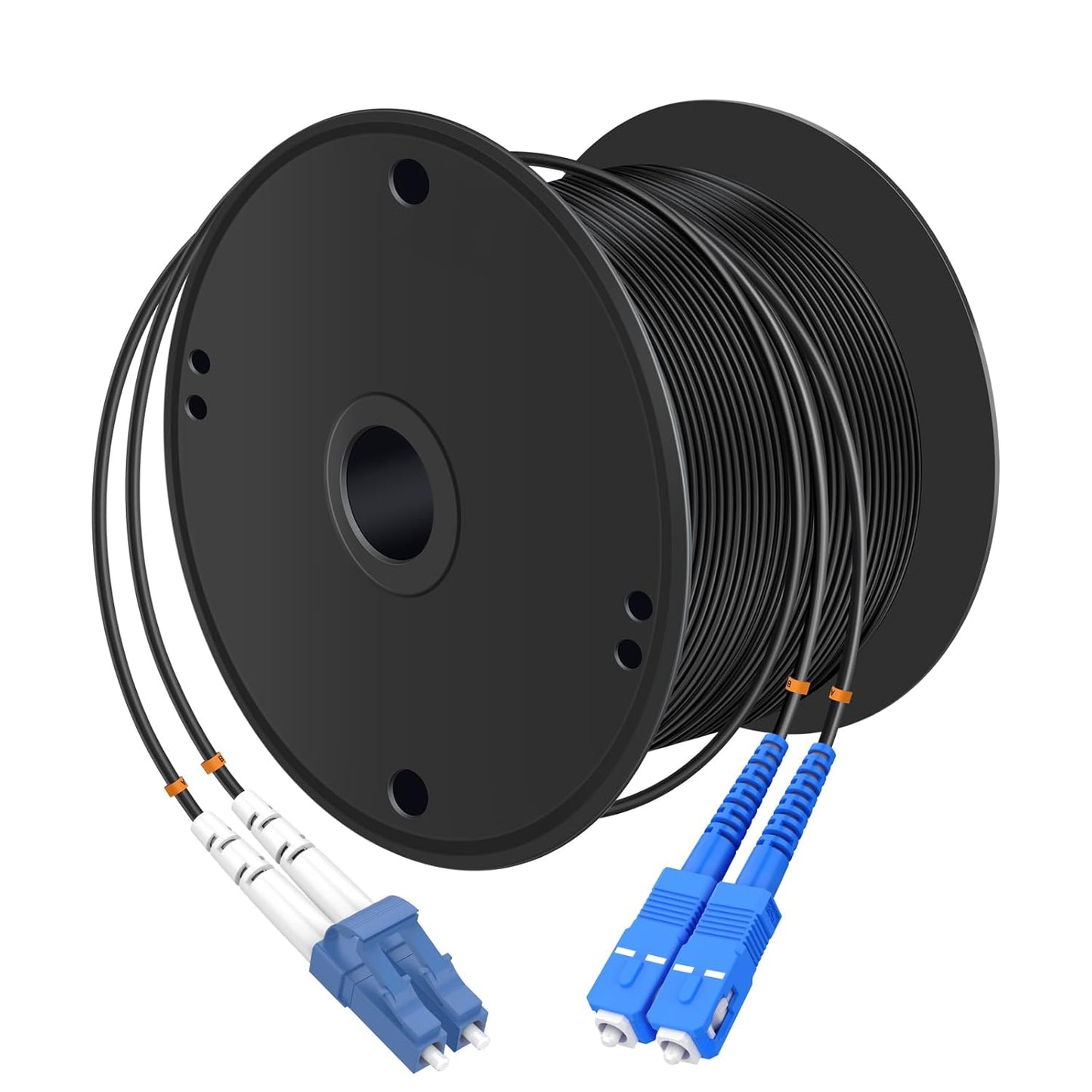 Buacoz 200 Meters LC to LC UPC Outdoor Armored Fiber Patch Cable, 9/125um Single Mode Duplex Fiber Optic Internet Cables, Jumper Optical Patch Cord, (200M/656ft), TPU Black