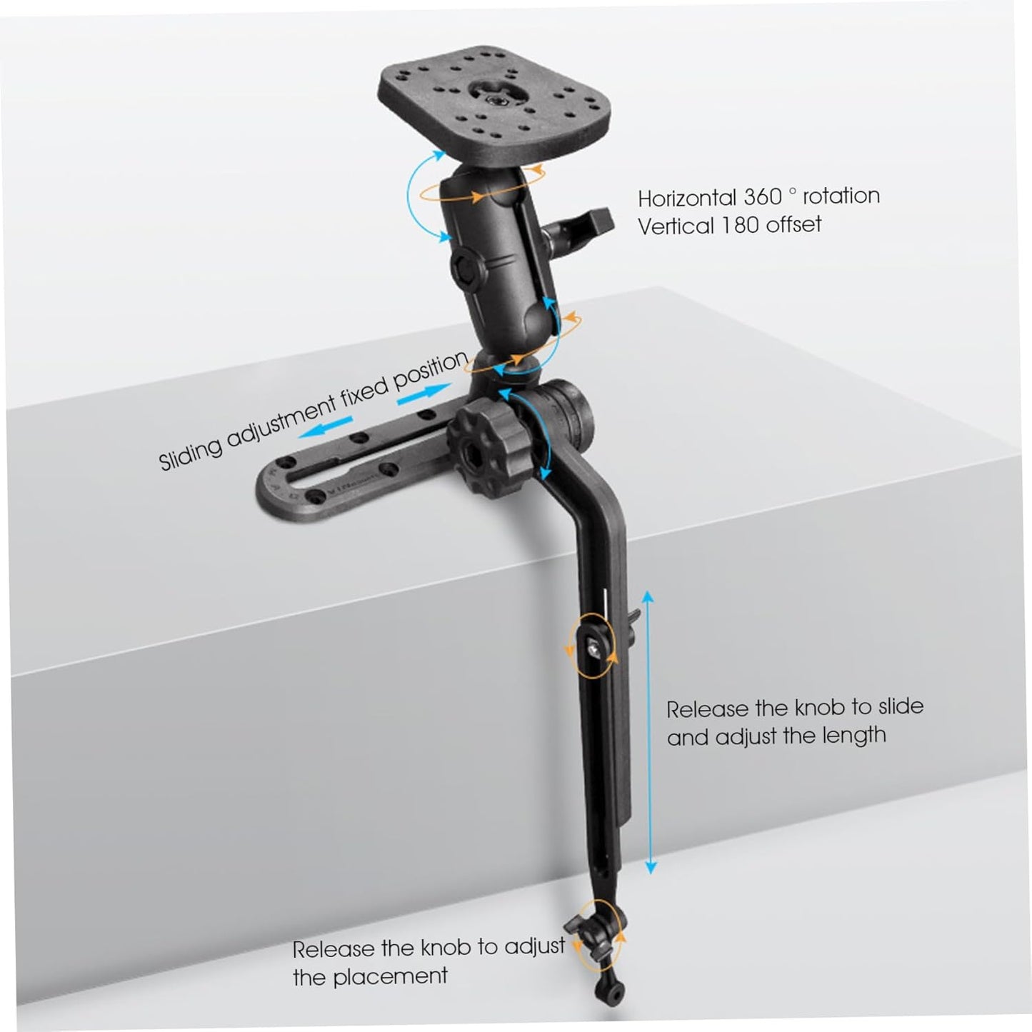 Kayak Fish Finder Mount 360° Adjustable 1.5" Ball Kayak Transducer Mount with Expandable Suspension Arm Fish Finder Transducer ..