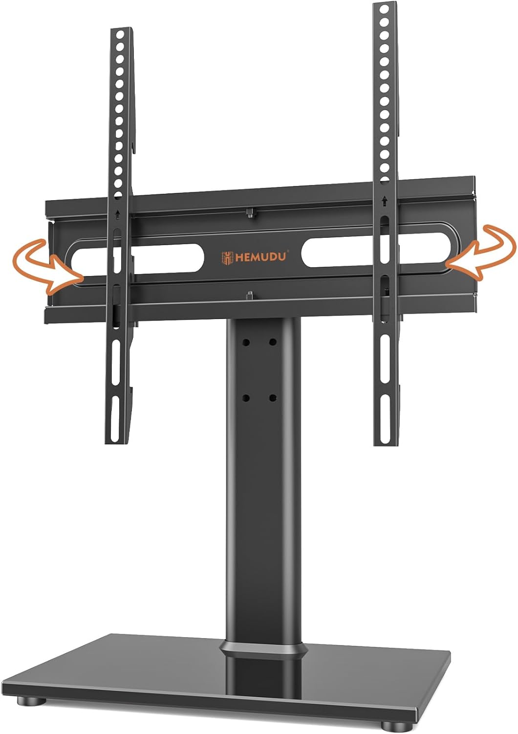 Universal TV Stand/Base Table Top TV Stand with Wall Mount for 27 to 55 inch 9 Level Height Adjustable, Heavy Duty Tempered Glass Base, Holds up to 88lbs Screens, HT06B-001