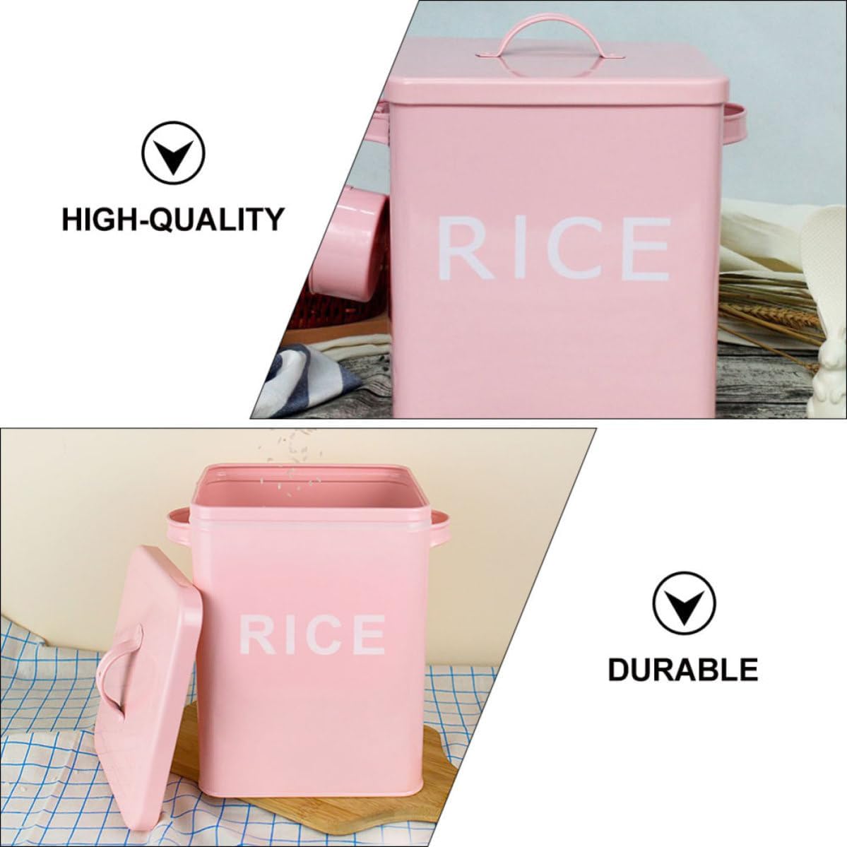 Pink Iron PET Food Barrel with Lid, Airtight Storage Container