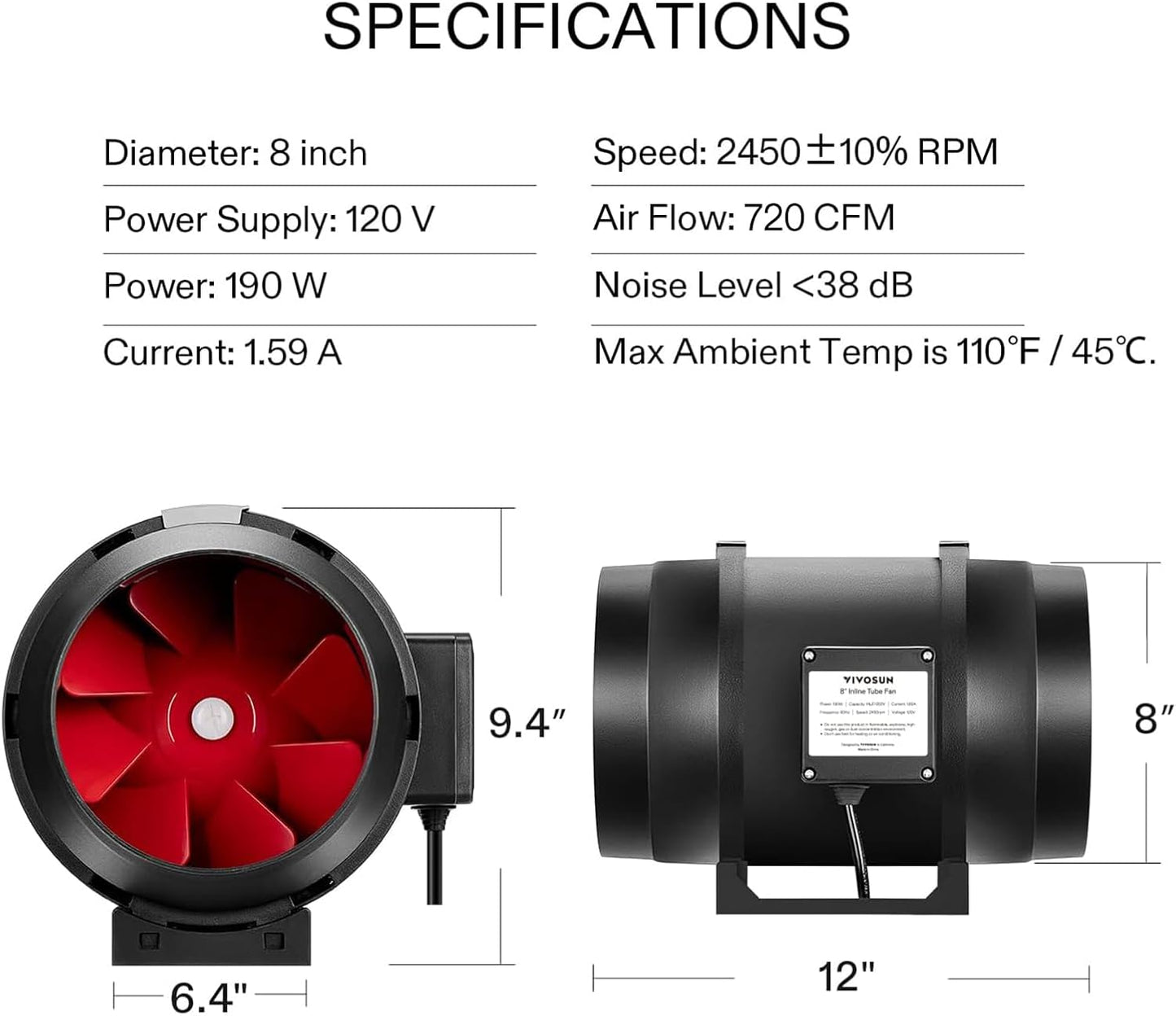VIVOSUN T6 6 Inch 390 CFM Inline Duct Fan with Variable Speed Controller HVAC Blower for Ventilation