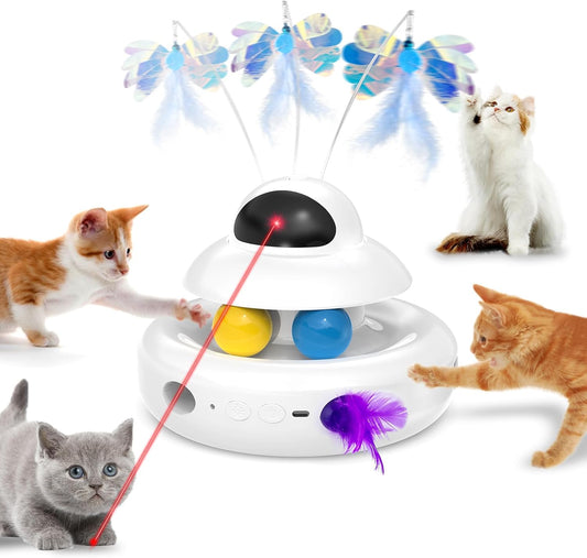 MOHAYA Interactive Cat Toys for Indoor Cats,4-in-1 Automatic Kitten Toy,Motion Activated Electronic Fluttering Butterfly,Track Balls, Moving Feather Toys for All Breeds,USB Rechargeable - PuriLite