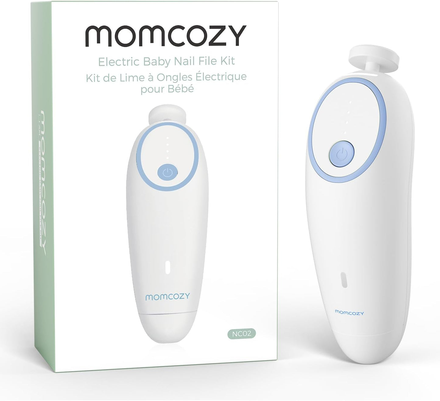 Momcozy Baby Nail File Electric, Gentle Baby Nail Trimmer Electric, Baby Nail Clipper with Night Light, 7 Grinding Head Replacement Pads, Green