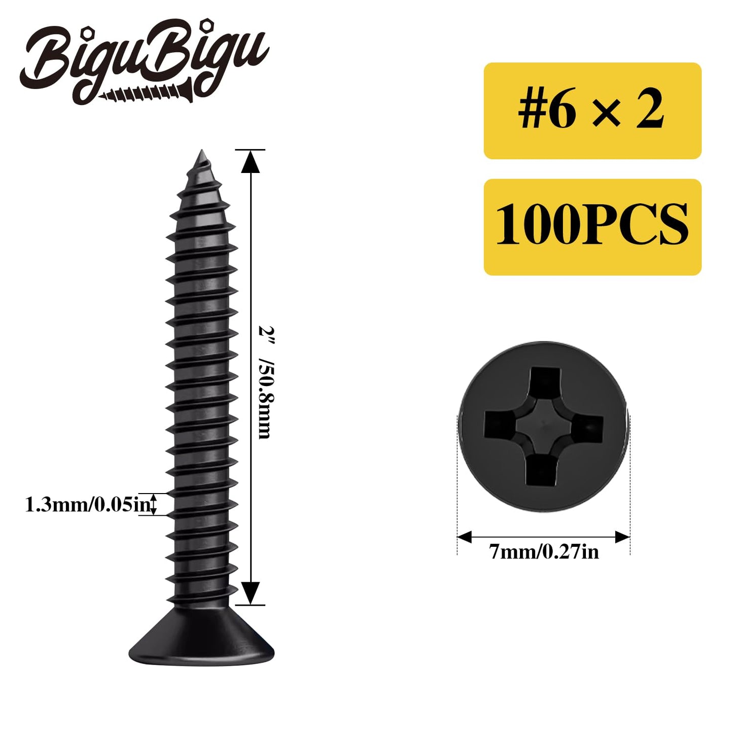 #4 * 2" Wood Screws, Flat Head Phillips Black Stainless Steel, 100Pcs Corrosion Resistant for Wood, Drywall Applications, and Outdoor Use