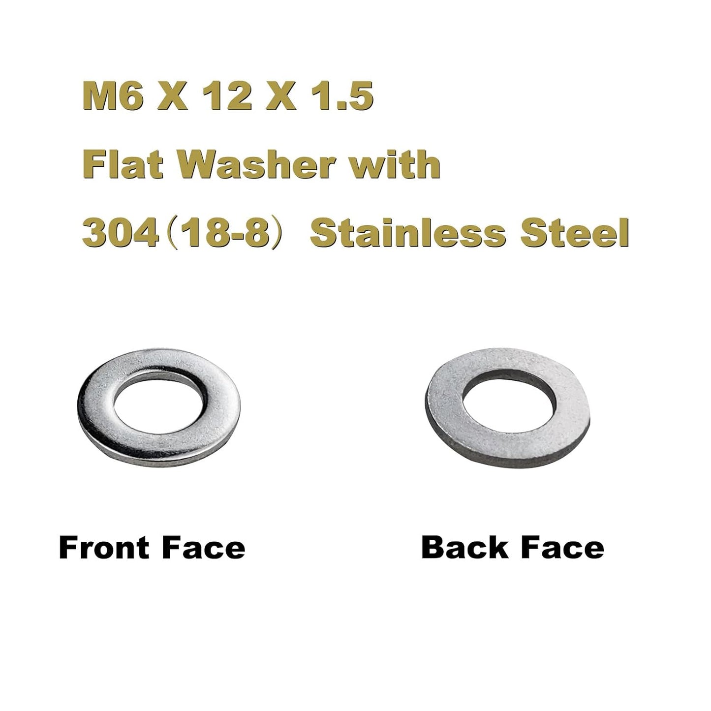 Fajoeda M6 Flat Washers 120Pcs M6 304 Stainless Steel Flat Washer for Bolts Screws, M6 x 12 mm x 1.5 mm