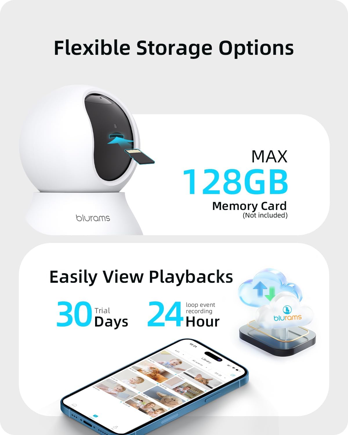 blurams Security Camera, 2K Indoor Camera 360-degree Pet Camera for Home Security w/ Motion Tracking, Phone App, 2-Way Audio, IR Night Vision, Siren, Works with Alexa & Google Assistant,White
