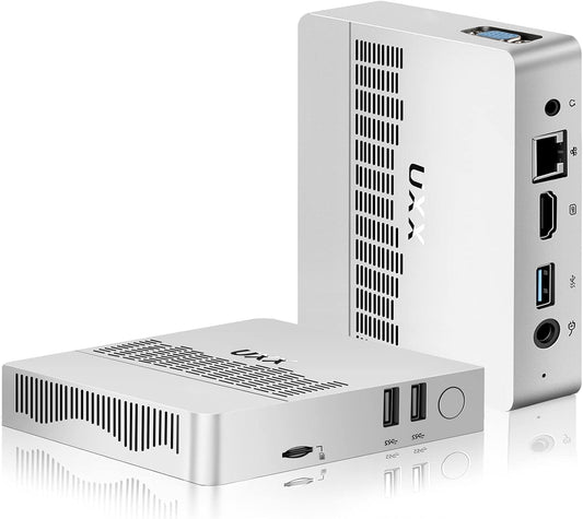 2025 Newest Mini PC Support 512GB/2TB M2 SSD Expansion, Celeron N3350 6GB RAM/64GB eMMC Micro PC, Business Mini Computer 4K HD+VGA Dual Display, BT, 2.4/5G WiFi, USB 3.0, LAN(Silver)