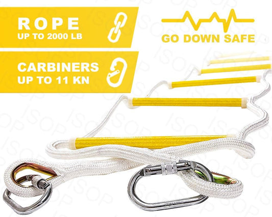 ISOP Fire Escape Rope Ladder 5 m with Spring Hooks - Emergency Evacuation Ladders - Flame Resistant Compact & Lightweight Safety Ropes 900 kg Weight Capacity - Hanging Ladders for Work