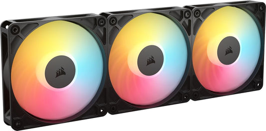 Corsair RS120-R ARGB 120mm PWM ARGB Reverse Fans – Reverse Rotor, +5V ARGB Connections, Eight RGB LEDs, High Static Pressure, Daisy-Chain, Magnetic Dome Bearing, Zero RPM Mode – Triple Pack – Black