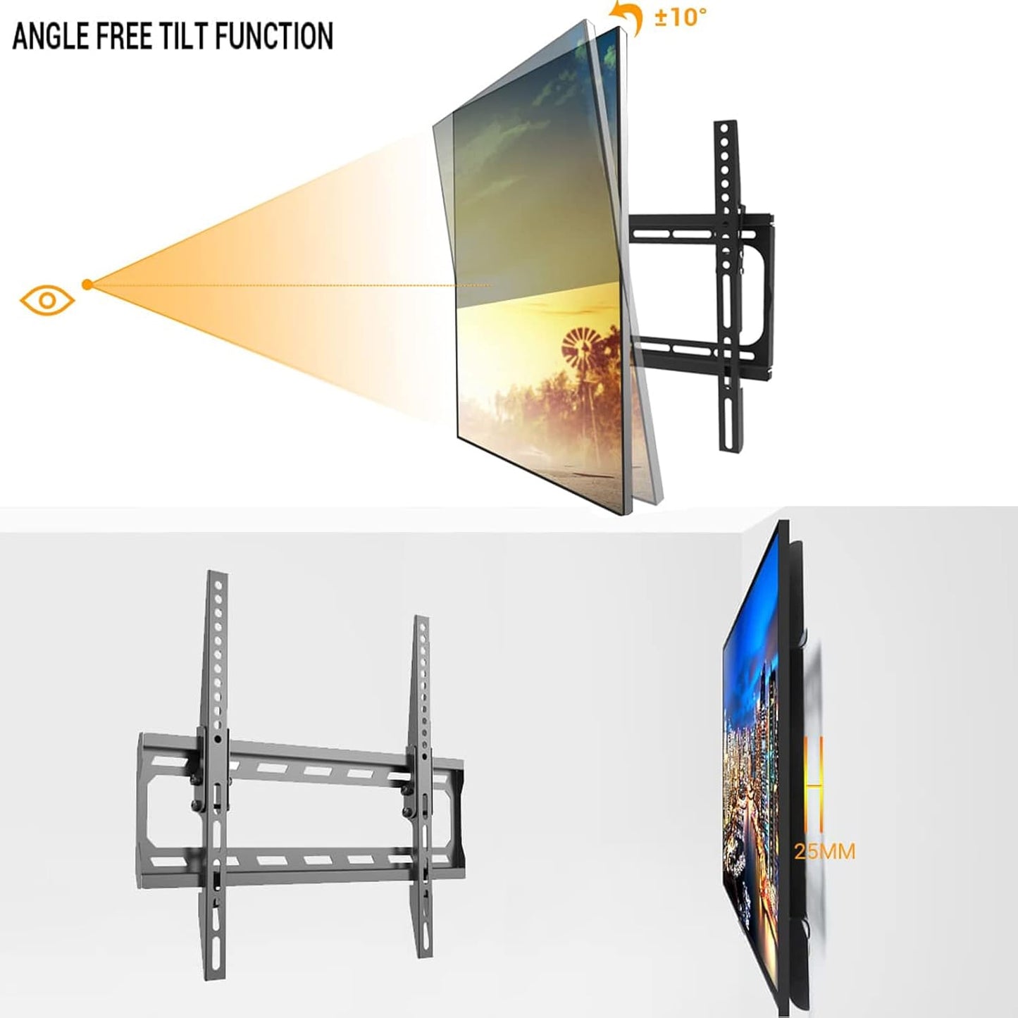 PrimeCables Low Profile Tilt TV Wall Mount Bracket for 26-55 Inch LED, LCD, OLED, Plasma Flat Screen TVs with VESA 400x400mm Up to 88lbs