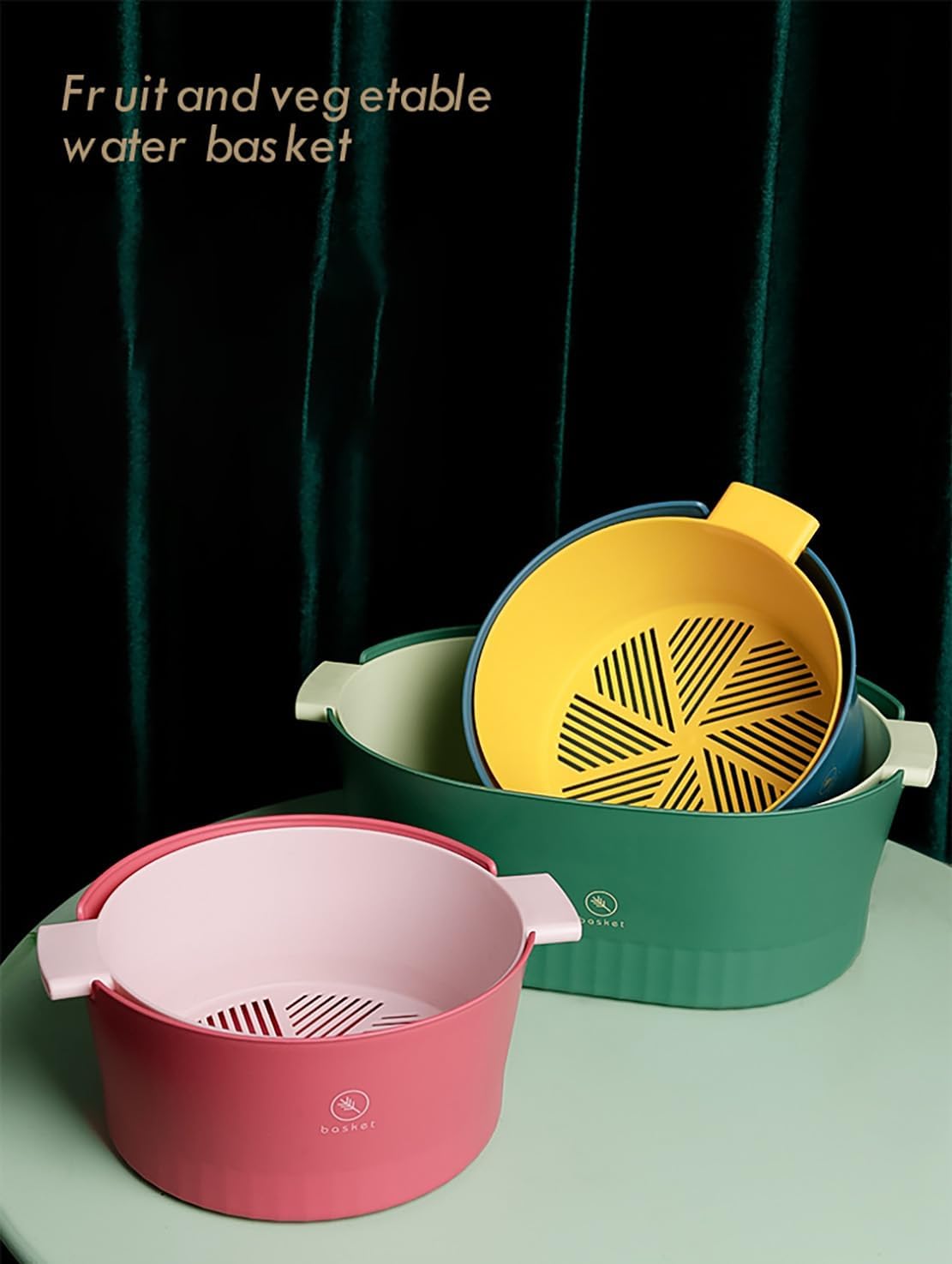 Kitchen Washbas Food Strainer Drain Basket Rotating Drainer Double-Layer Basin Vegetable Fruit Washing Strainer